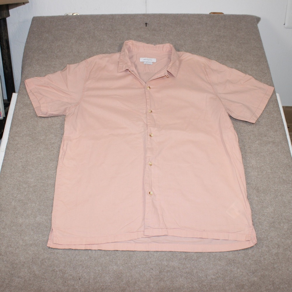 Urban Outfitters Mens Large Peach Cotton Short Sleeve Button Down Shirt Solid